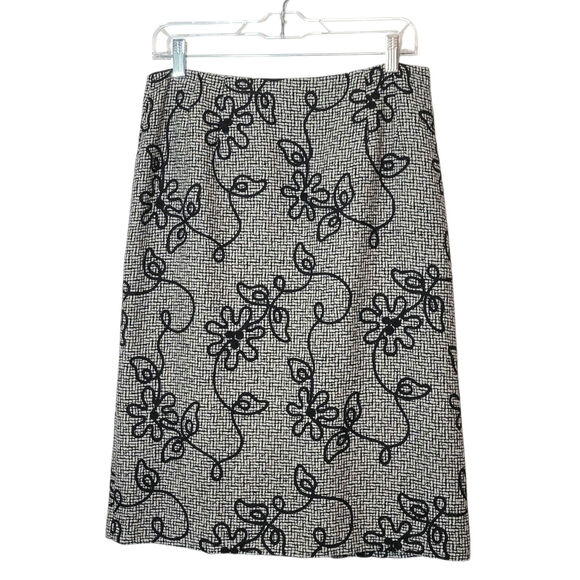 Talbots Tweed Embroidered Pencil Skirt Black White Midi Wool Career Workwear 10 - Picture 11 of 11